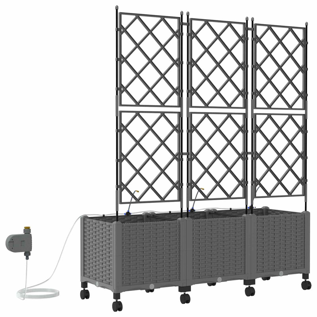 Havekrukke med vanding og hjul 3 stk. Lysegrå 120 x 40 x 148 cm