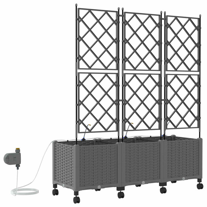 Havekrukke med vanding og hjul 3 stk. Lysegrå 120 x 40 x 148 cm