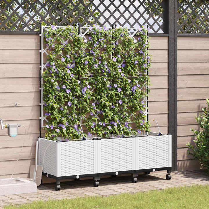 Havekrukke med vanding og hjul 3 stk. Hvid 120 x 40 x 148 cm PP