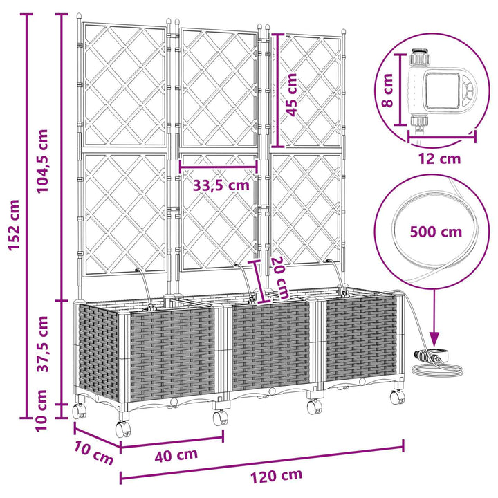 Havekrukke med vanding og hjul 3 stk. Hvid 120 x 40 x 148 cm PP