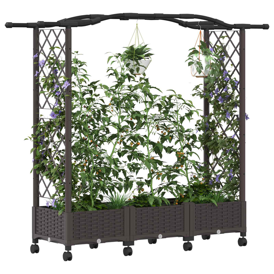 Hævet bed med espalier og hjul Brun 169 x 40 x 129 cm PP