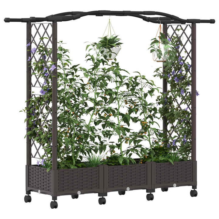 Hævet bed med espalier og hjul Brun 169 x 40 x 129 cm PP