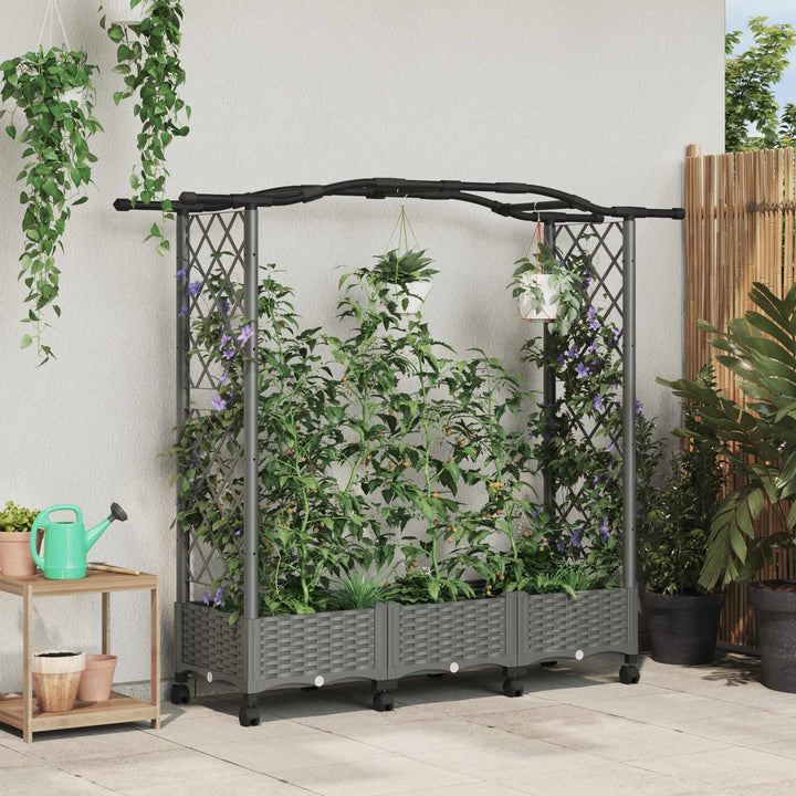 Hævet Bed med Trellis og Tag Lysegrå 169 x 40 x 129 cm PP