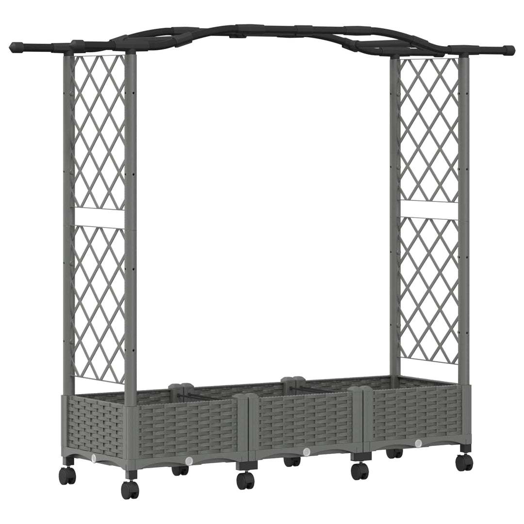 Hævet Bed med Trellis og Tag Lysegrå 169 x 40 x 129 cm PP