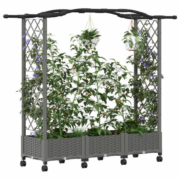 Hævet Bed med Trellis og Tag Lysegrå 169 x 40 x 129 cm PP