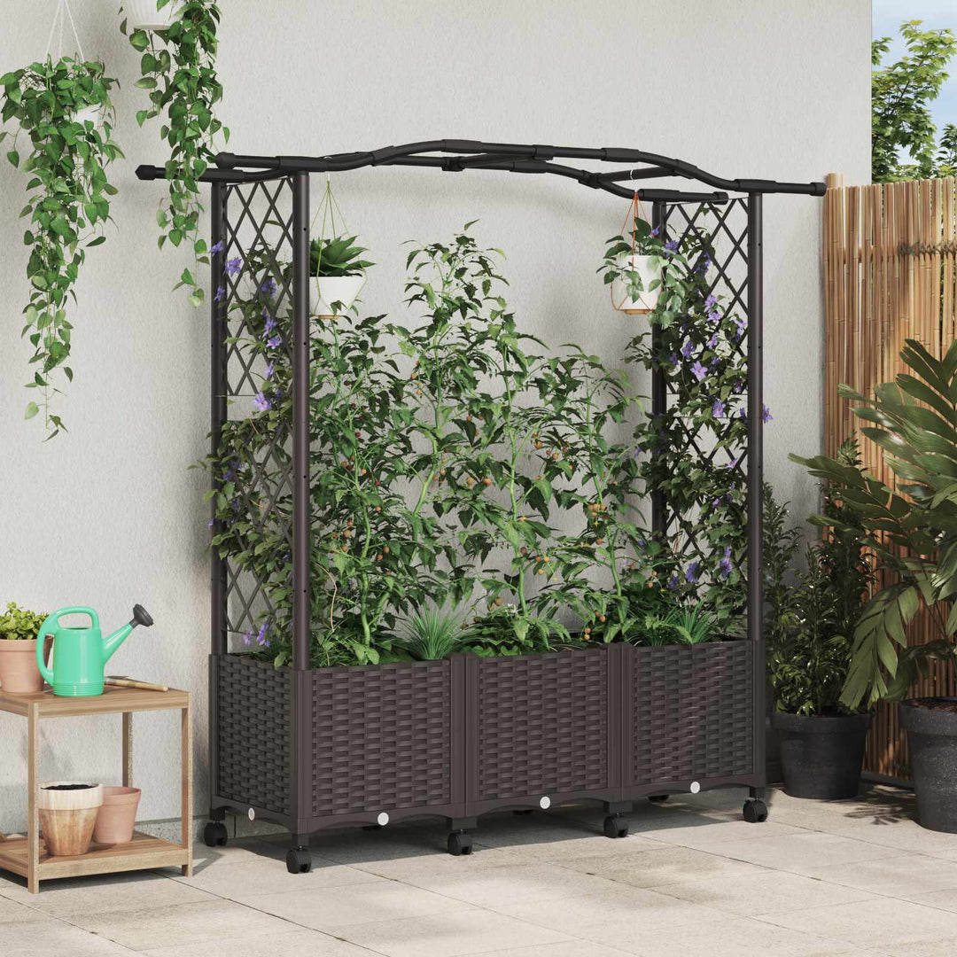 Hævet Bed med Trellis og Tag Brun 164 x 40 x 144 cm PP