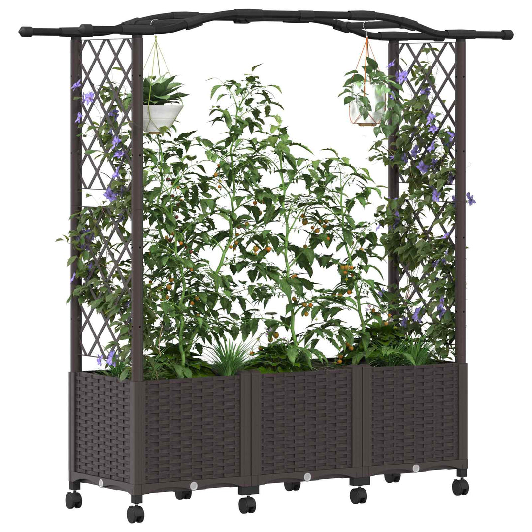 Hævet Bed med Trellis og Tag Brun 164 x 40 x 144 cm PP