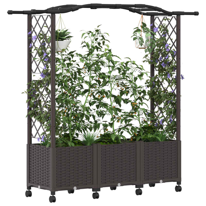 Hævet Bed med Trellis og Tag Brun 164 x 40 x 144 cm PP