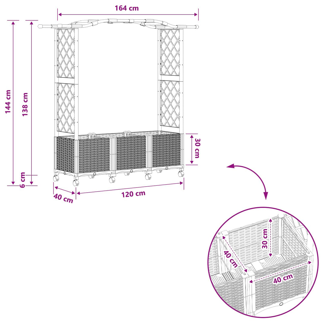 Hævet Bed med Trellis og Tag Grå 164 x 40 x 144 cm PP