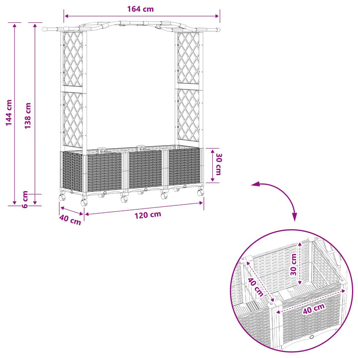 Hævet Bed med Trellis og Tag Grå 164 x 40 x 144 cm PP