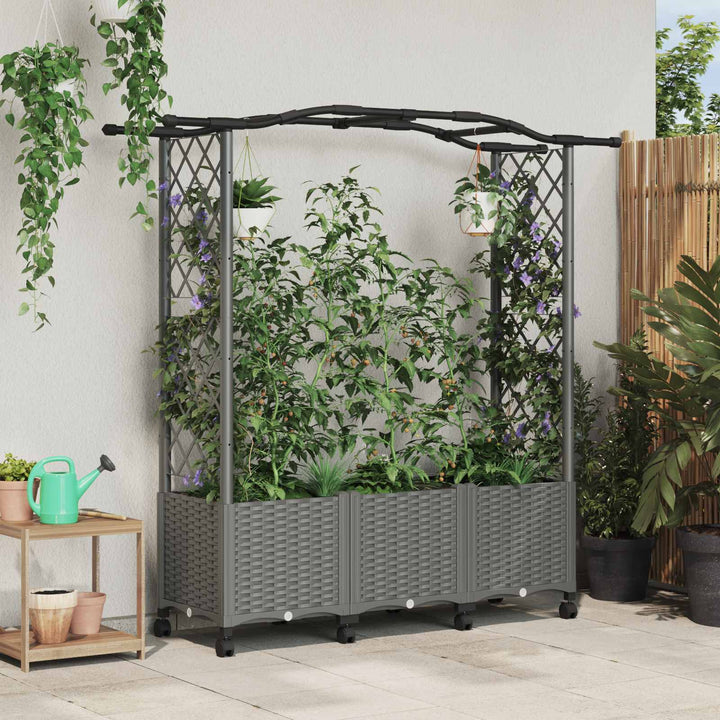 Hævet Bed med Trellis og Tag Lysegrå 164 x 40 x 144 cm PP