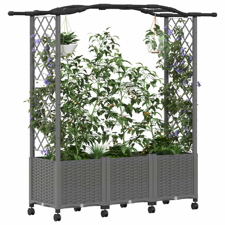 Hævet Bed med Trellis og Tag Lysegrå 164 x 40 x 144 cm PP