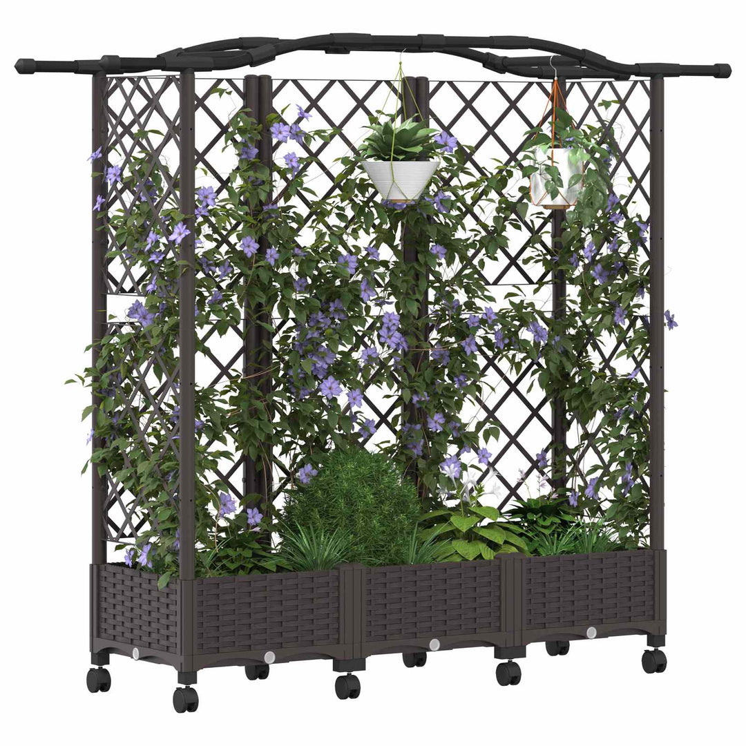 Hævet Bed med Trellis og Tag Brun 163 x 40 x 129 cm PP