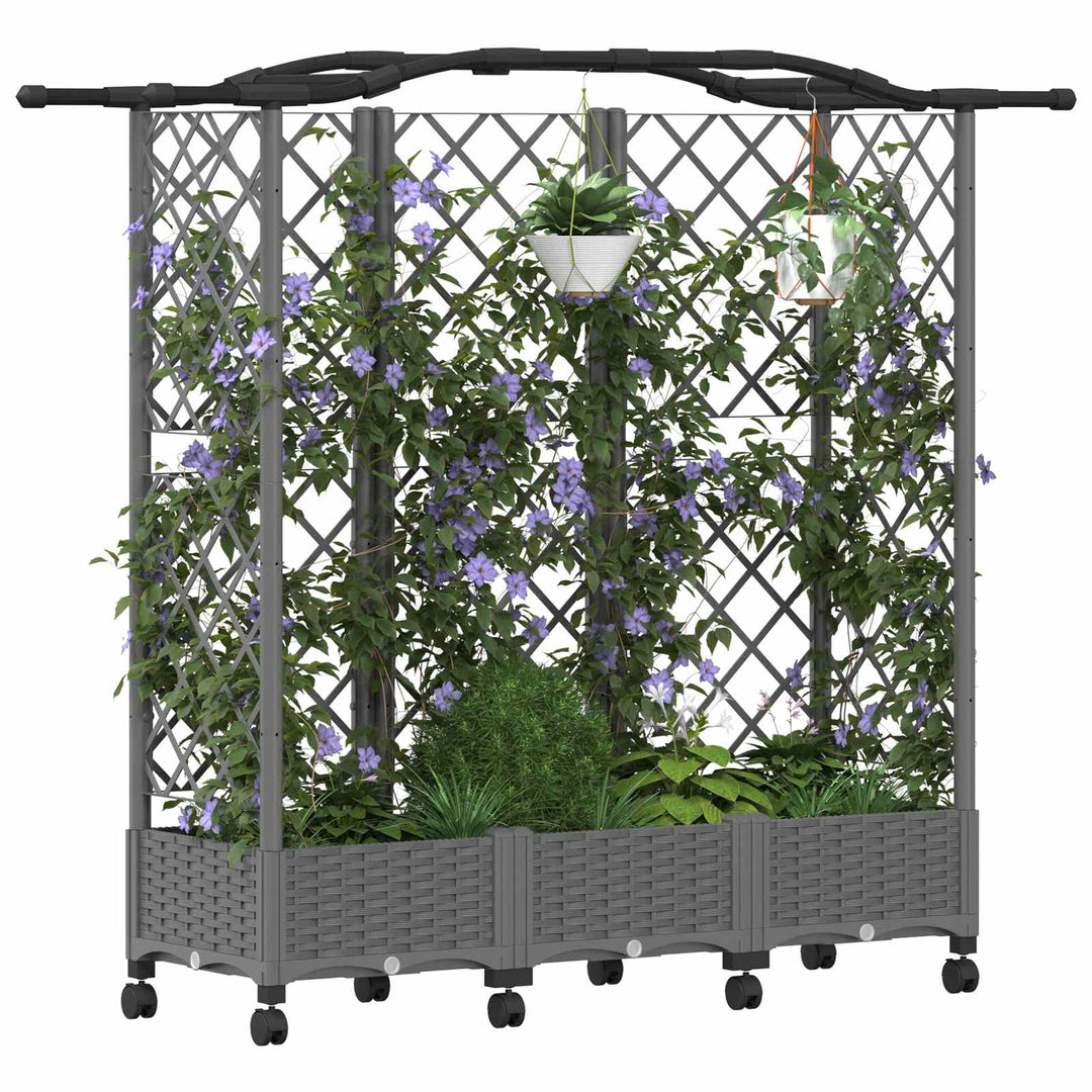 Hævet Bed med Trellis og Tag Lysegrå 163 x 40 x 129 cm PP