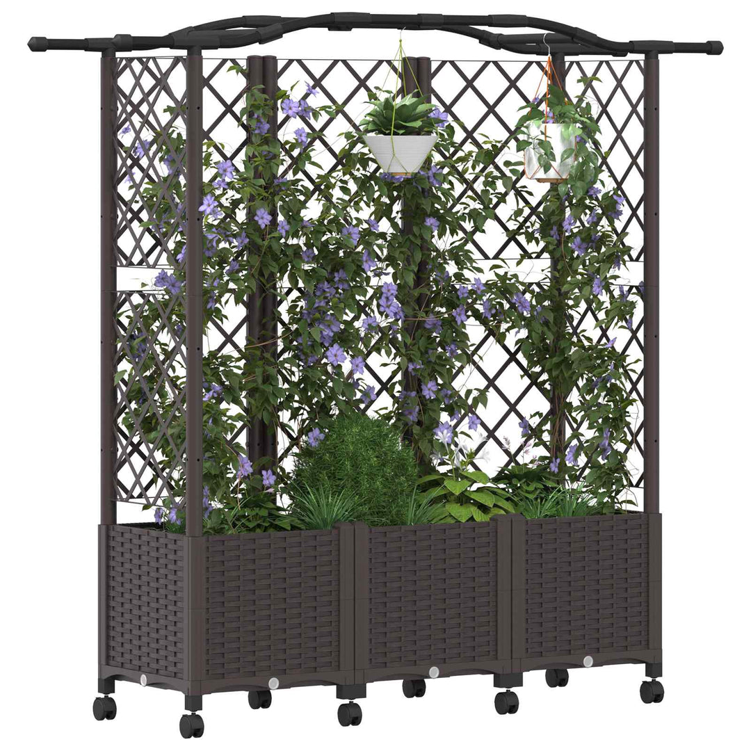 Hævet Bed med Trellis og Tag Brun 163 x 40 x 144 cm PP