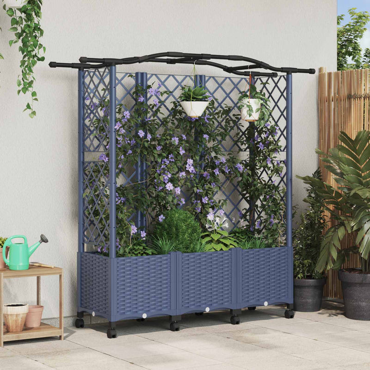 Hævet Bed med Trellis og Tag Grå 163 x 40 x 144 cm PP