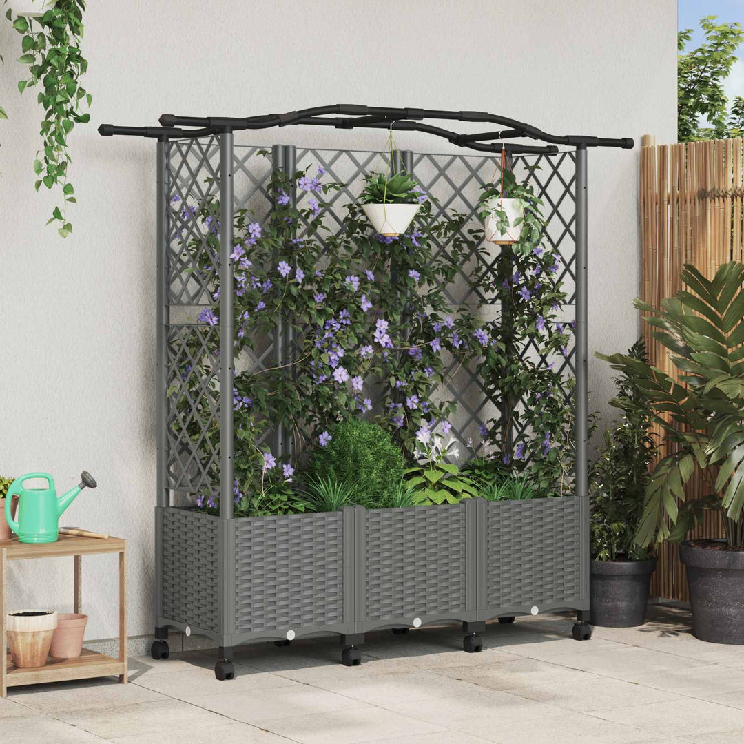 Hævet Bed med Trellis og Tag Lysegrå 163 x 40 x 144 cm PP