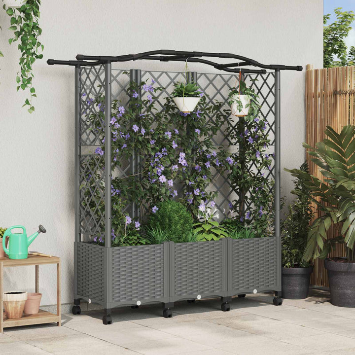 Hævet Bed med Trellis og Tag Lysegrå 163 x 40 x 144 cm PP