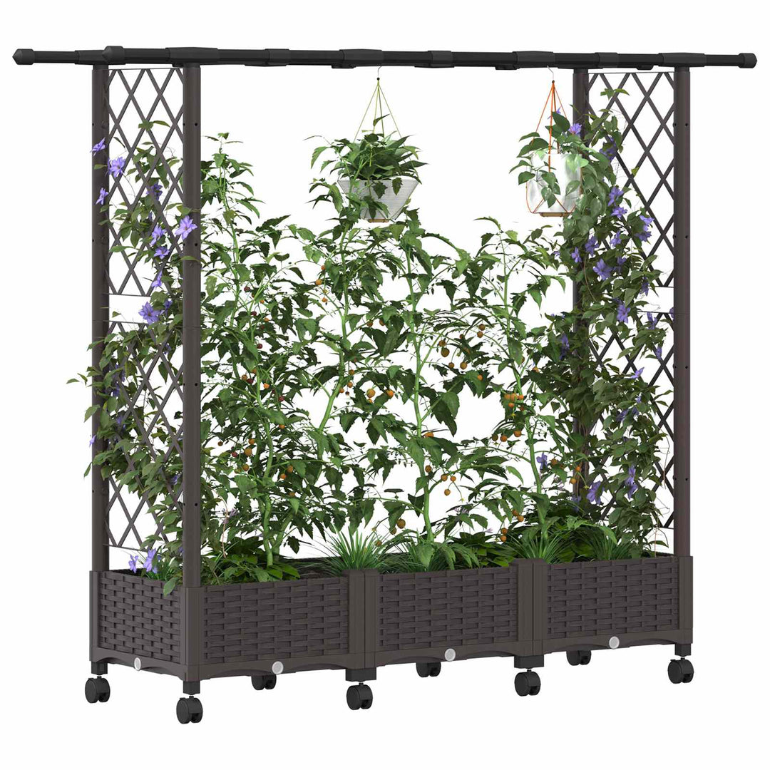 Hævet Bed med Trellis og Tag Brun 164 x 40 x 127 cm PP