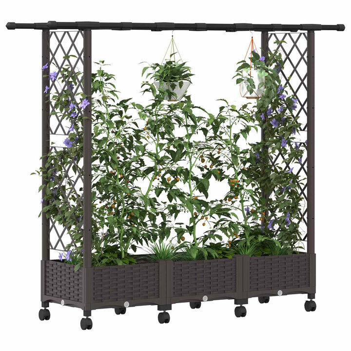 Hævet Bed med Trellis og Tag Brun 164 x 40 x 127 cm PP