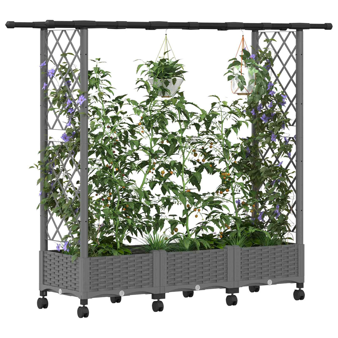 Hævet Bed med Trellis og Tag Lysegrå 164 x 40 x 127 cm PP