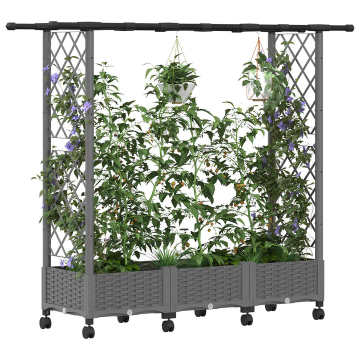 Hævet Bed med Trellis og Tag Lysegrå 164 x 40 x 127 cm PP