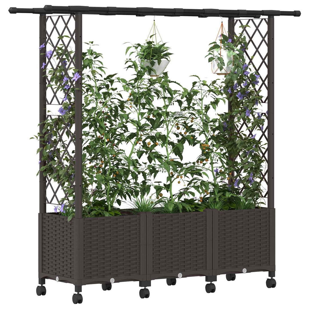 Hævet Bed med Trellis og Tag Brun 162,5 x 40 x 142 cm PP