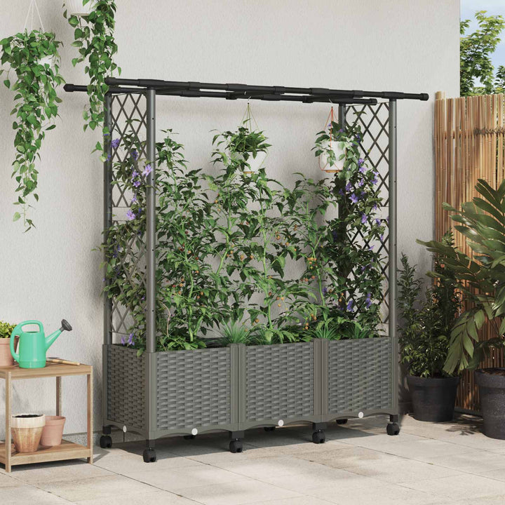 Hævet Bed med Trellis og Tag Lysegrå 162,5 x 40 x 142 cm PP