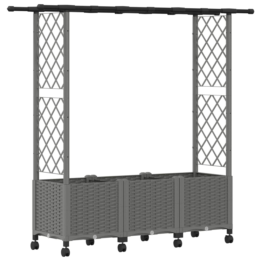Hævet Bed med Trellis og Tag Lysegrå 162,5 x 40 x 142 cm PP