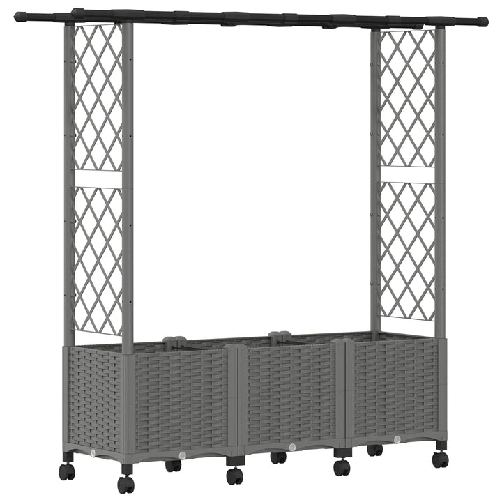 Hævet Bed med Trellis og Tag Lysegrå 162,5 x 40 x 142 cm PP