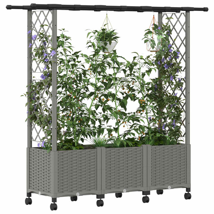 Hævet Bed med Trellis og Tag Lysegrå 162,5 x 40 x 142 cm PP