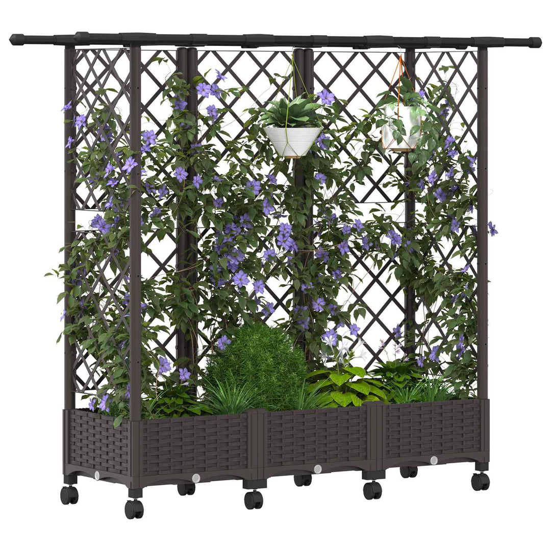 Hævet Bed med Trellis og Tag Brun 164 x 40 x 127 cm PP