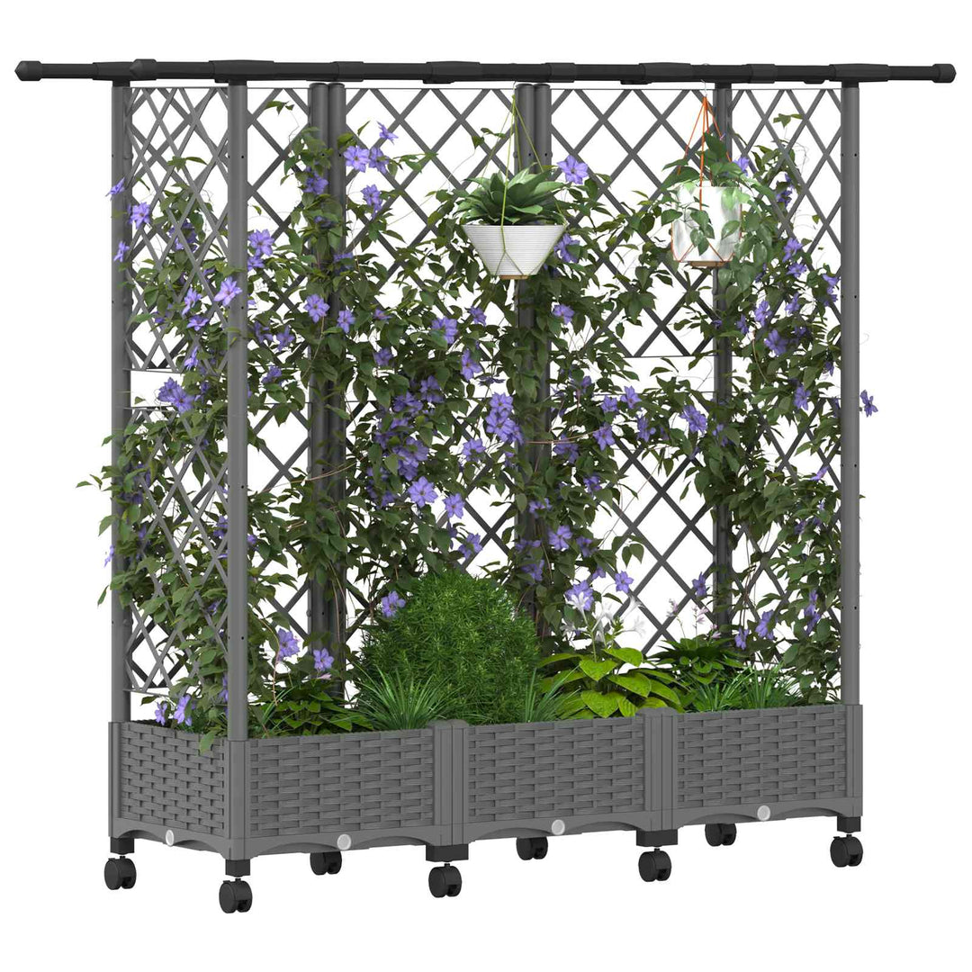 Hævet Bed med Trellis og Tag Lysegrå 164 x 40 x 127 cm PP