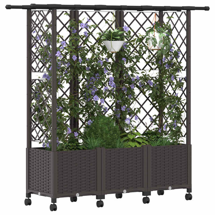 Hævet Bed med Trellis og Tag Brun 163,5 x 40 x 142 cm PP