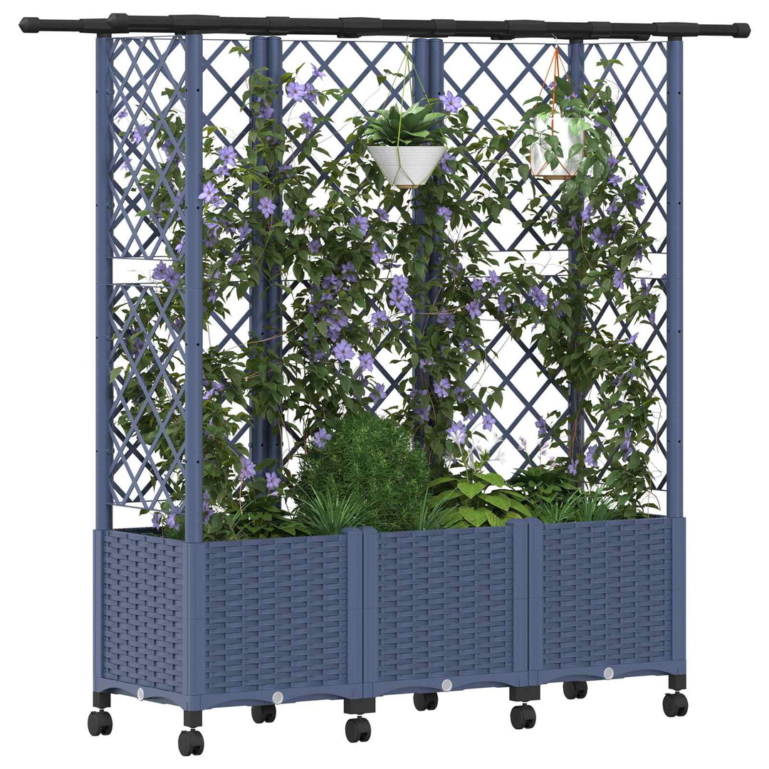 Hævet Bed med Trellis og Tag Grå 163,5 x 40 x 142 cm PP