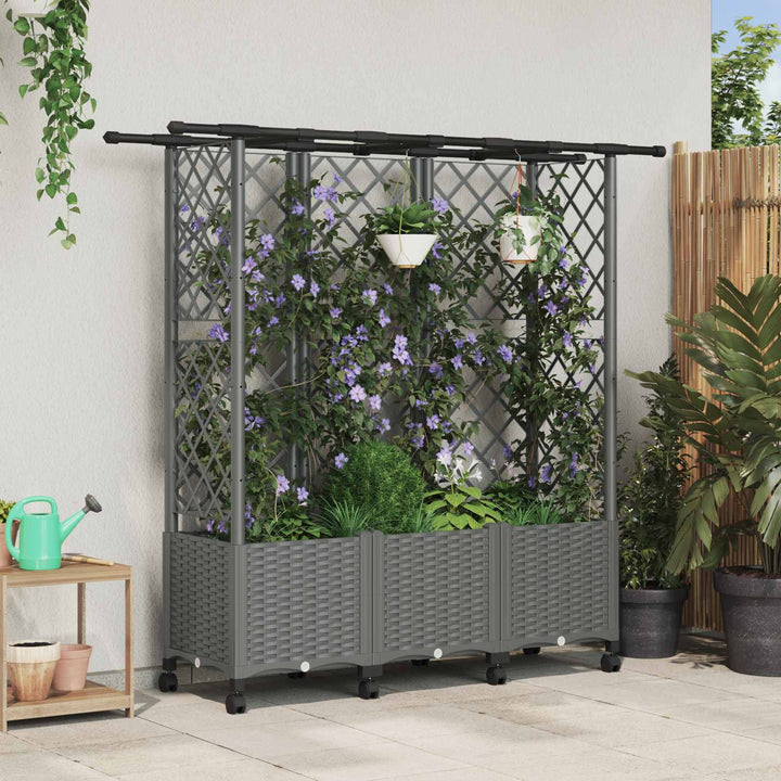 Hævet Bed med Trellis og Tag Lysegrå 163,5 x 40 x 142 cm PP