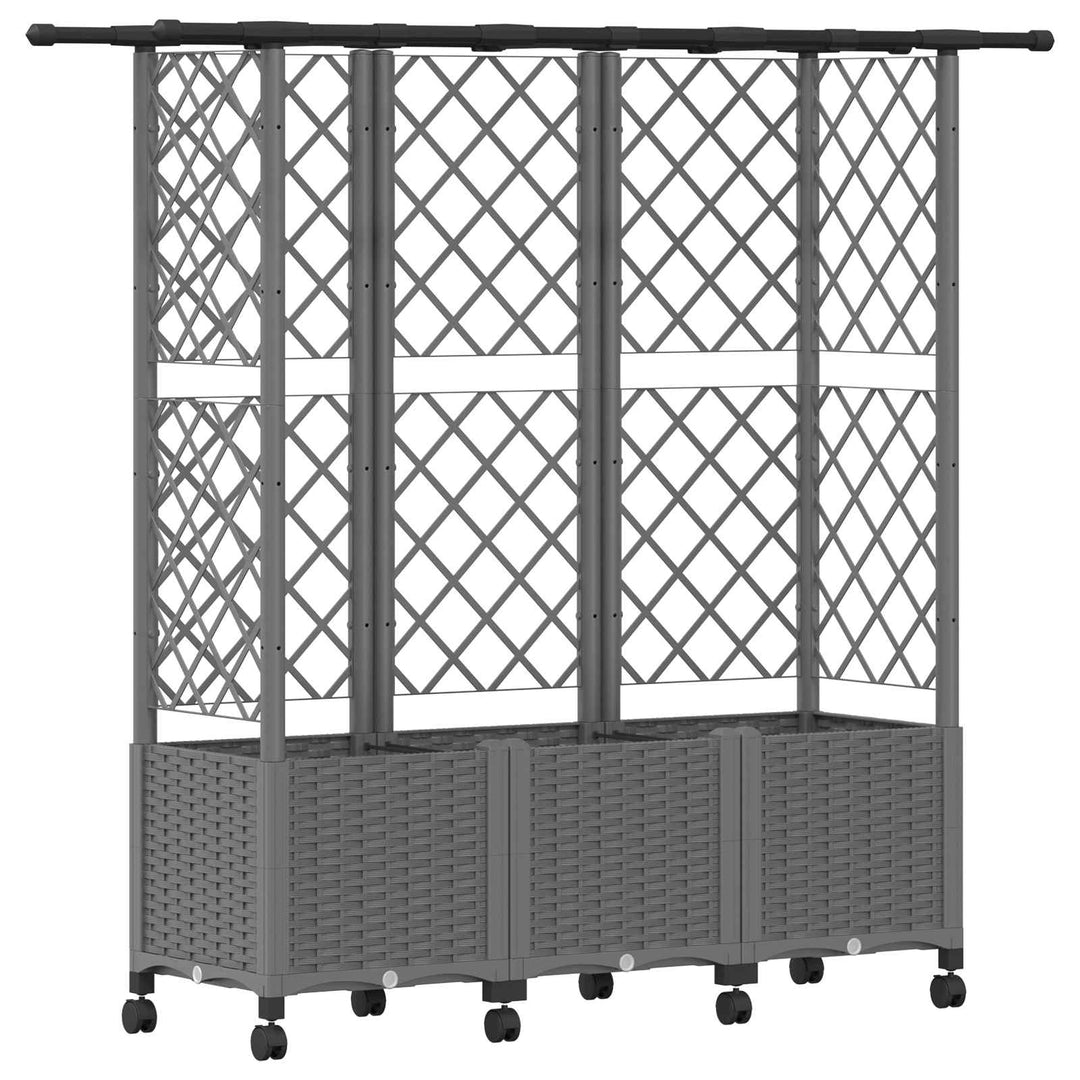 Hævet Bed med Trellis og Tag Lysegrå 163,5 x 40 x 142 cm PP