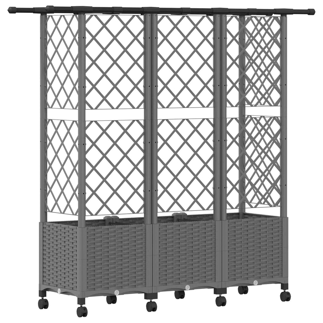 Hævet Bed med Trellis og Tag Lysegrå 163,5 x 40 x 142 cm PP