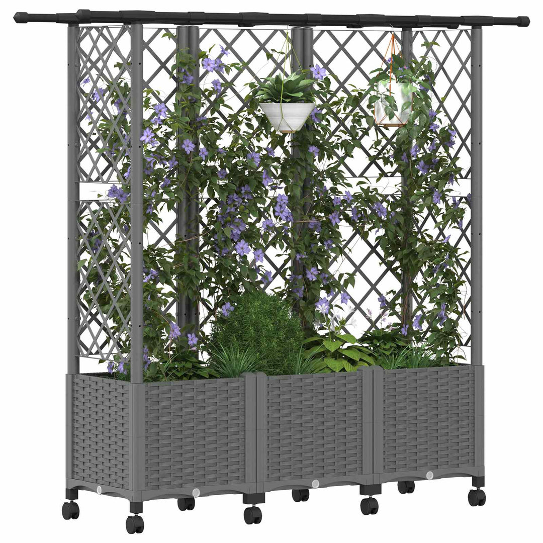Hævet Bed med Trellis og Tag Lysegrå 163,5 x 40 x 142 cm PP