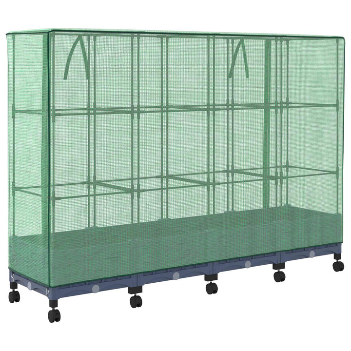 Haveplantekasse med drivhusdække og hjul 4 stk. Blå Grå PP