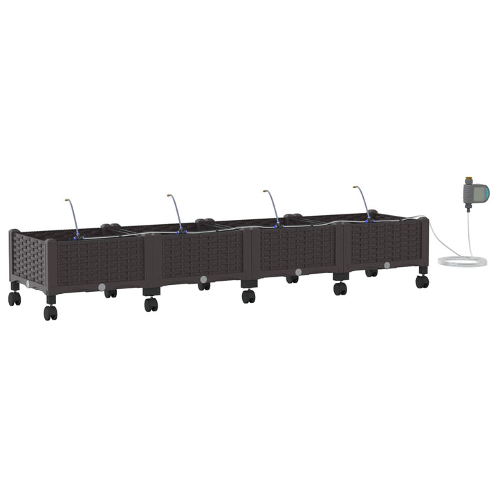 Havekrukke med vanding og hjul 4 stk. Brun 160 x 40 x 28 cm PP