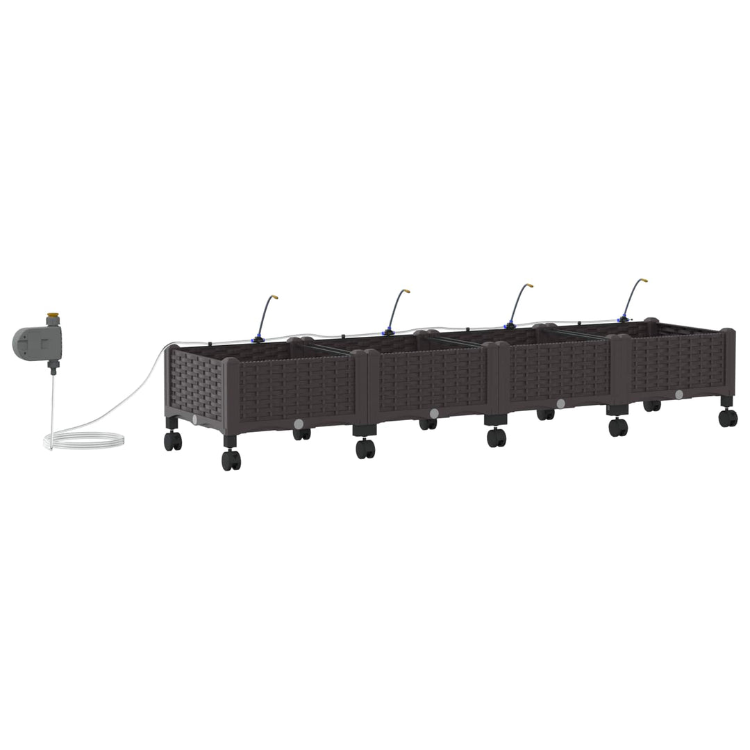 Havekrukke med vanding og hjul 4 stk. Brun 160 x 40 x 28 cm PP