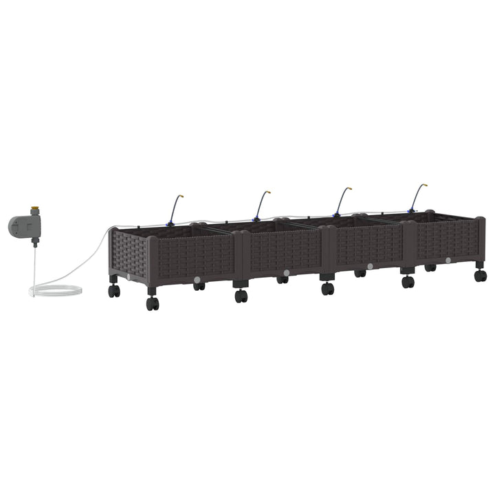 Havekrukke med vanding og hjul 4 stk. Brun 160 x 40 x 28 cm PP