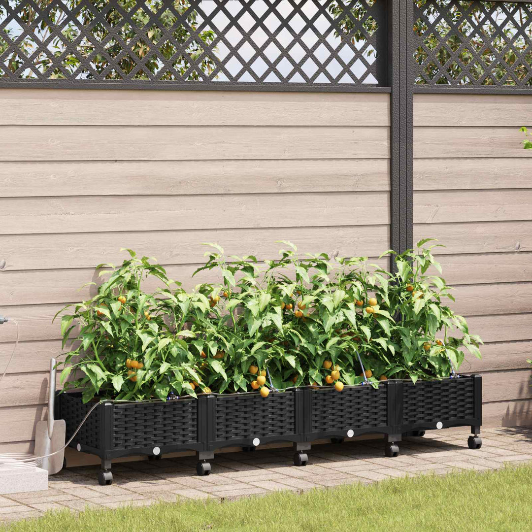 Havekrukke med vanding og hjul 4 stk. Sort 160 x 40 x 28 cm PP