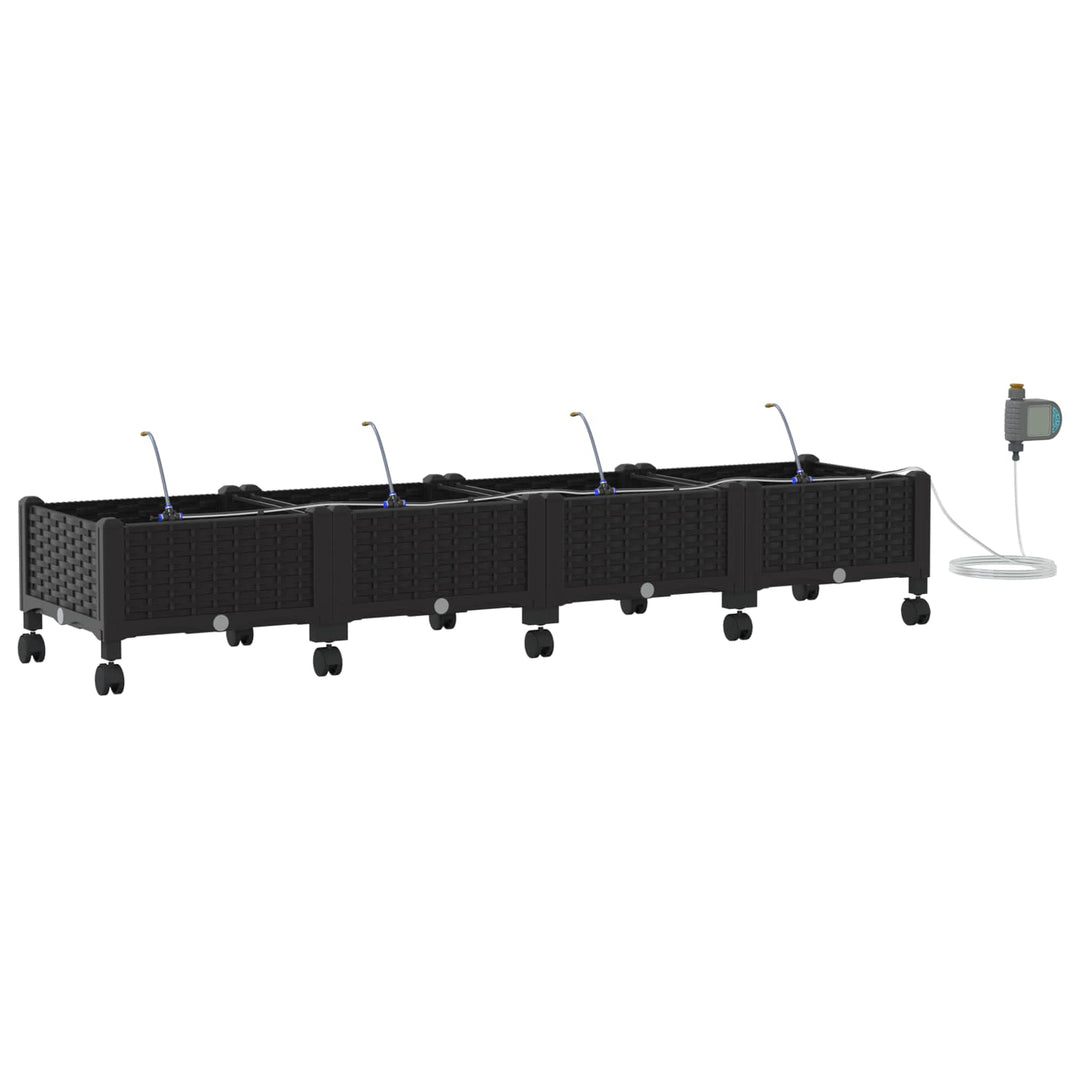 Havekrukke med vanding og hjul 4 stk. Sort 160 x 40 x 28 cm PP
