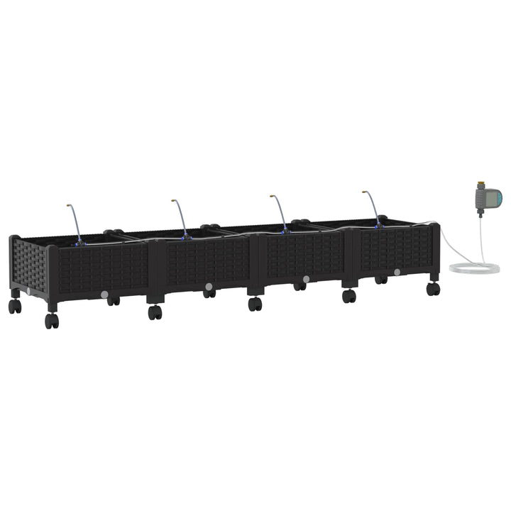 Havekrukke med vanding og hjul 4 stk. Sort 160 x 40 x 28 cm PP