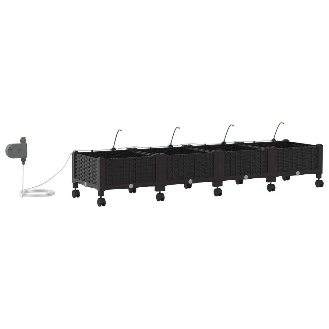 Havekrukke med vanding og hjul 4 stk. Sort 160 x 40 x 28 cm PP
