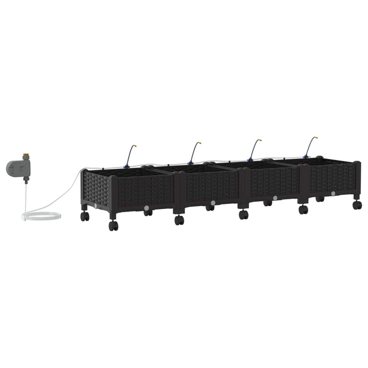 Havekrukke med vanding og hjul 4 stk. Sort 160 x 40 x 28 cm PP