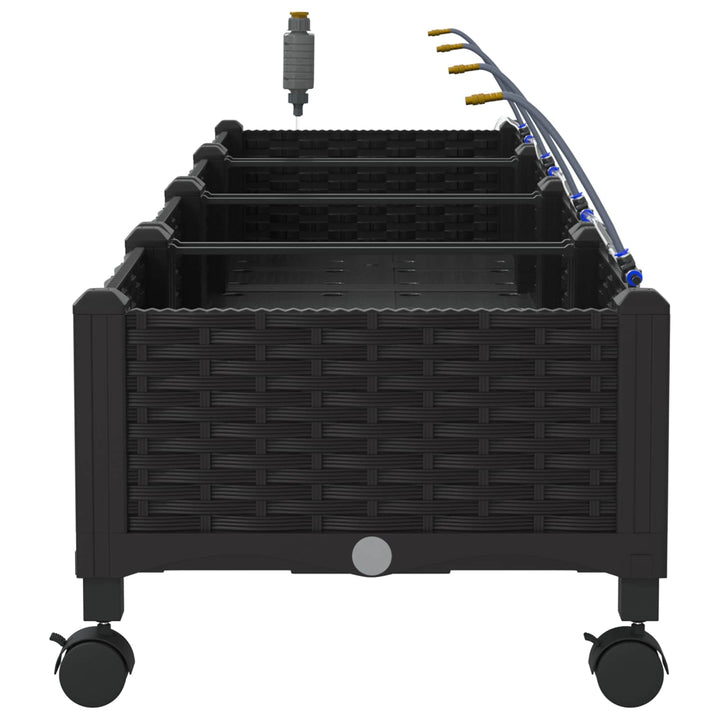 Havekrukke med vanding og hjul 4 stk. Sort 160 x 40 x 28 cm PP
