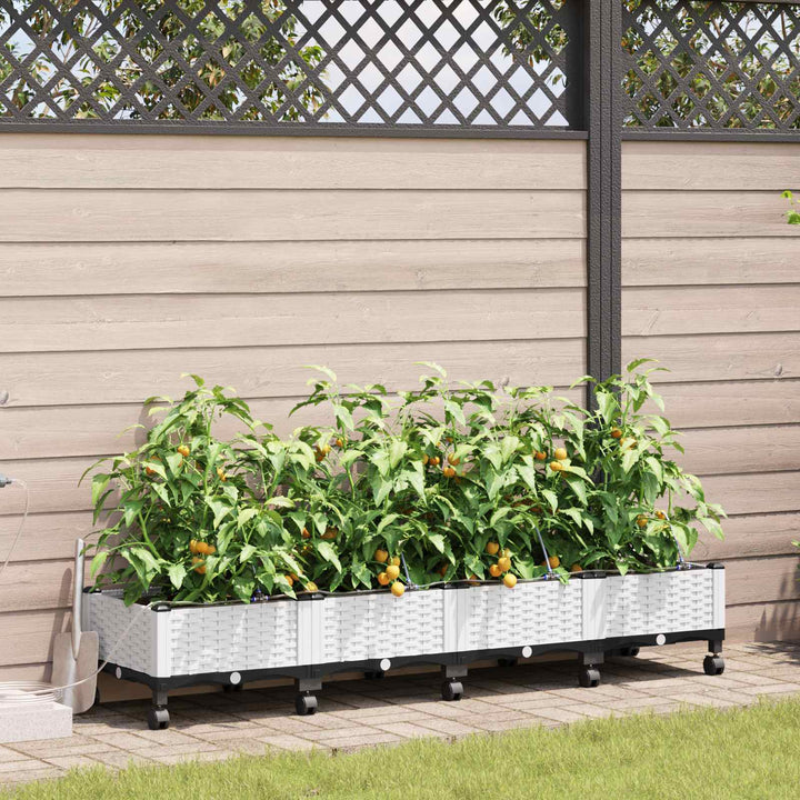Havekrukke med vanding og hjul 4 stk. Hvid 160 x 40 x 28 cm PP